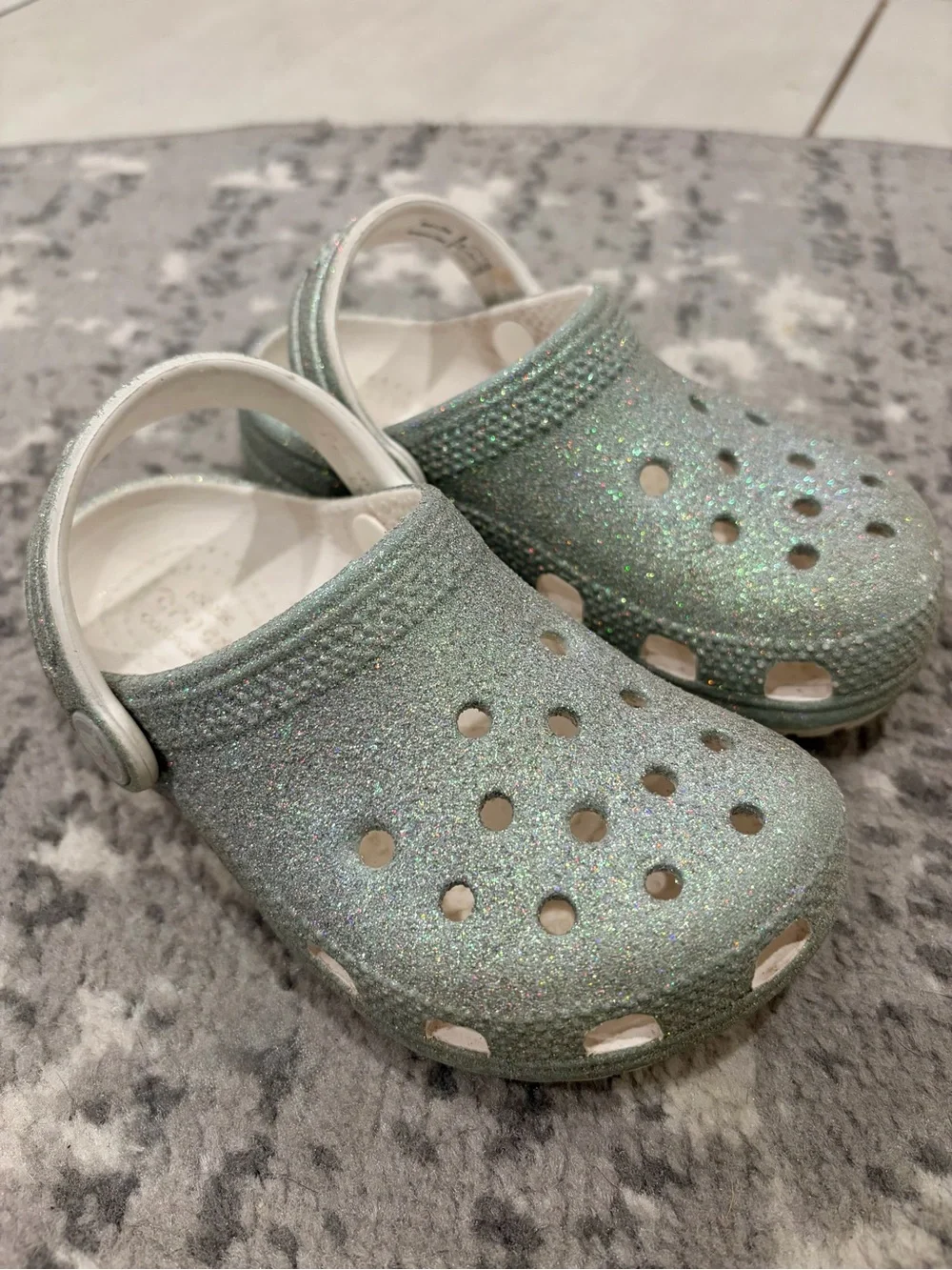 Toddler Girls 9 CROCS silver iridescent glitter